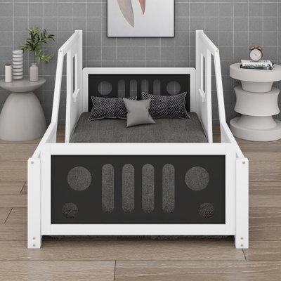 Classic Race Car Shaped Kids Platform Bed with Decorative Wheel