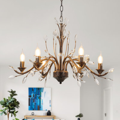 Gurminder 27.5" Vintage Firefly Chandelier 6 - Light Dimmable with Crystal Accent