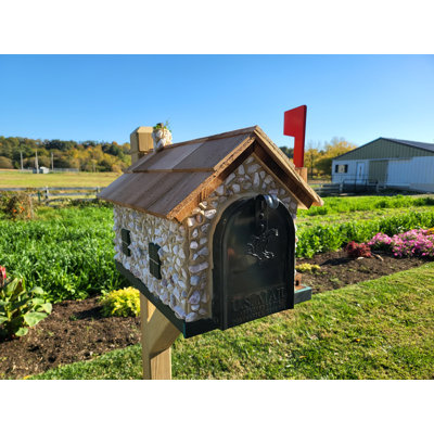 Amish White Stone Mailbox, Handmade, Barn Style