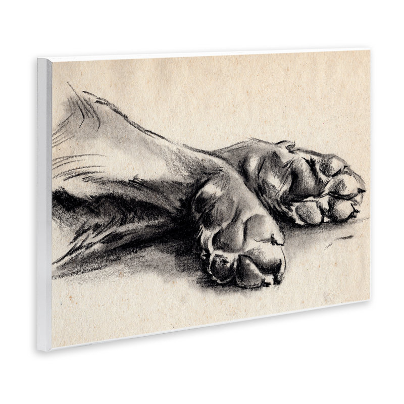 «Dog Paw», art gris anthracite surdimensionné noir sur bois par Jennifer Paxton Parker, H 13 po x l 19 po
