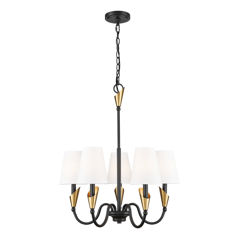 Lustre moderne Elvin, 5 lumières, H 28,5 po x l 24 po x P 24 po, Noir mat / Or