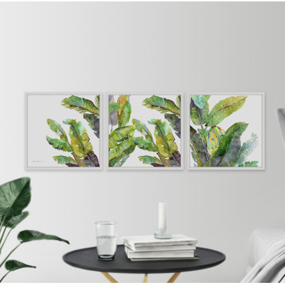 Chic Banana Leaves Triptych par Evelia - Ensemble de 3 reproductions de cadres photo sur papier
