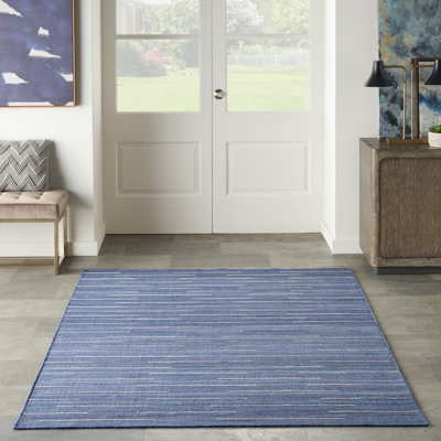 Anerinda Solid Hand Loomed Wool/Cotton Area Rug in Navy Blue