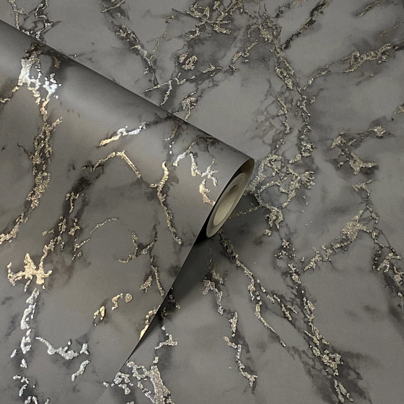 Papier peint en marbre Siward, Noir