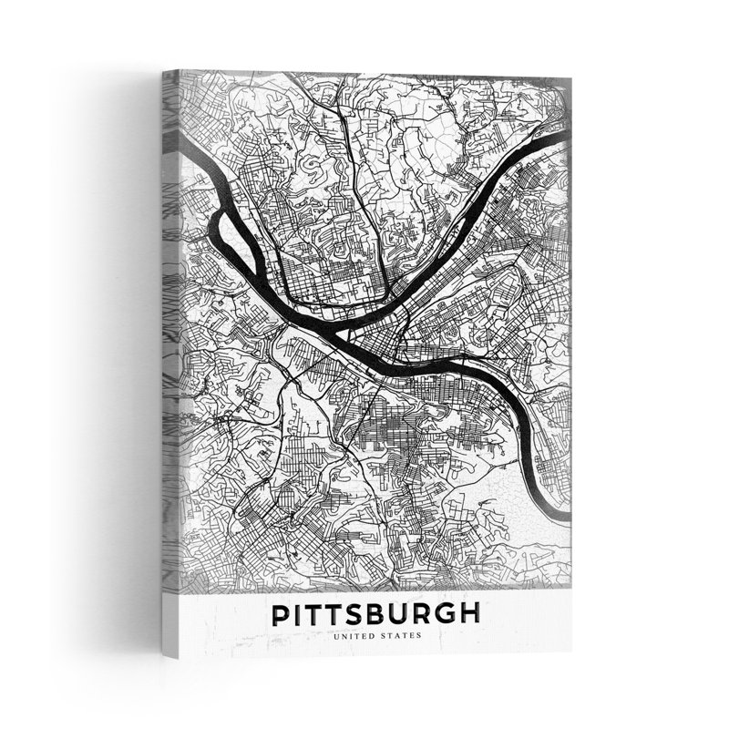 Pittsburgh City Map Abstract Contemporary Architecture City Wall Art Print 1 Piece Wrapped Canvas Wall Art