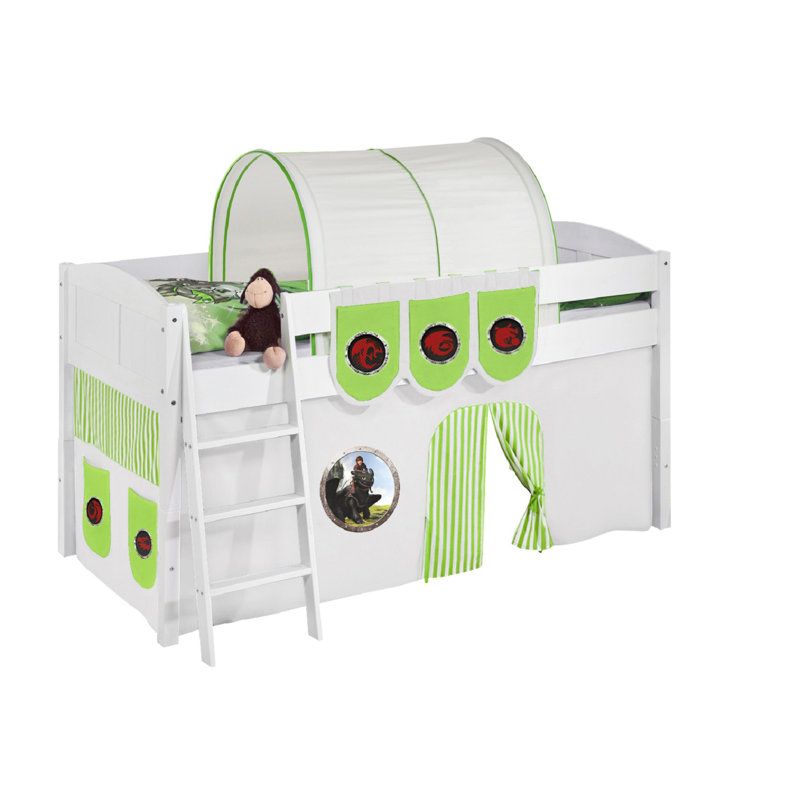 Dragons European Single (90 x 200cm) Mid Sleeper Bed with Curtain, Green