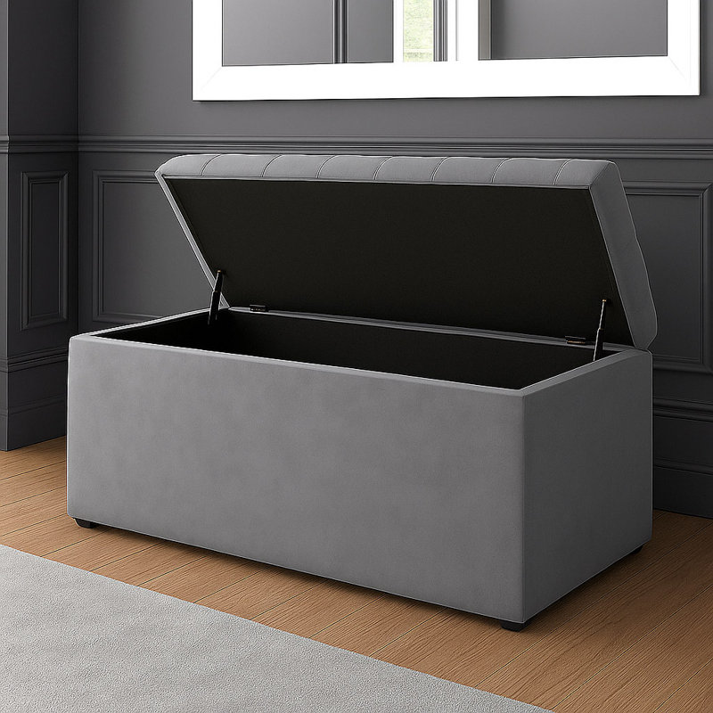 SD Plush Velvet Chesterfield Upholstered Ottoman Storage Box, Grey, 43cm H x 137cm W x 40cm D