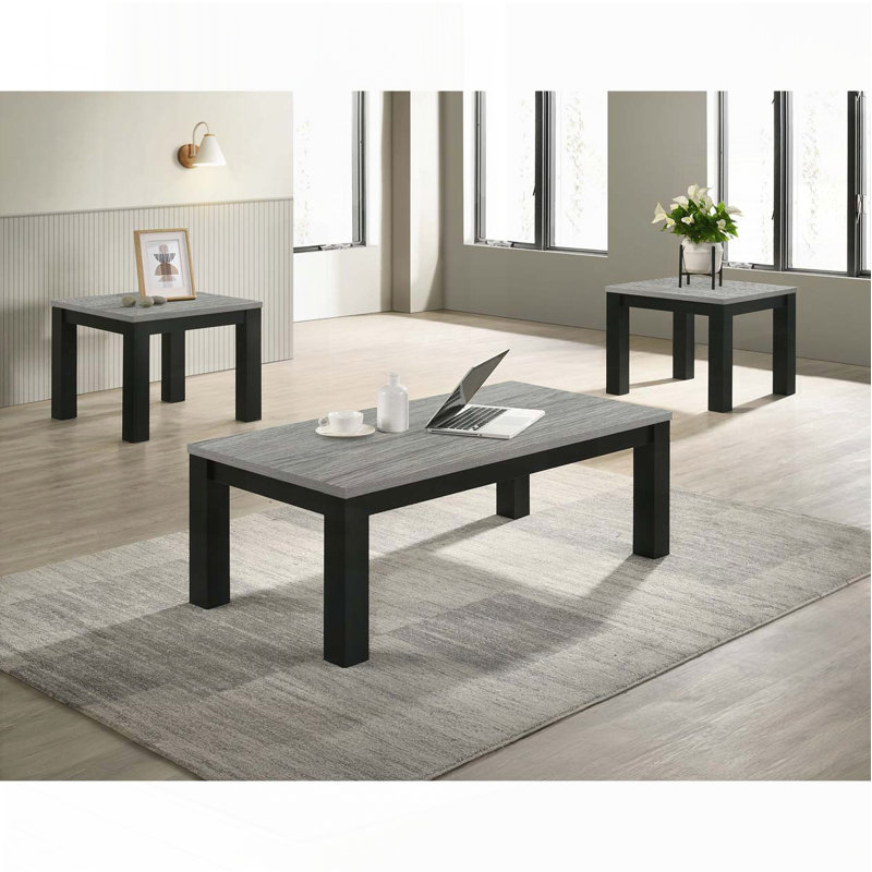 Ensemble de table de salon 3 pièces - table basse et deux tables de bout, finition gris noir, Gris