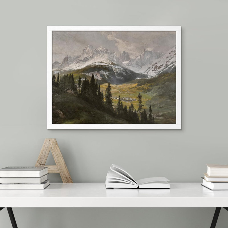 Montagnes enneigées et pin, forêt, campagne, art mural, paysage naturel, reproduction d'art encadrée sur papier, Blanc