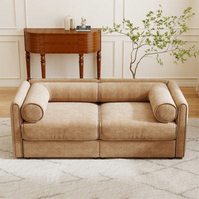 Élégant canapé en chenille 2 places avec siège de rangement, dossier cylindrique et accoudoirs, causeuse en tissu moderne avec espace de rangement caché