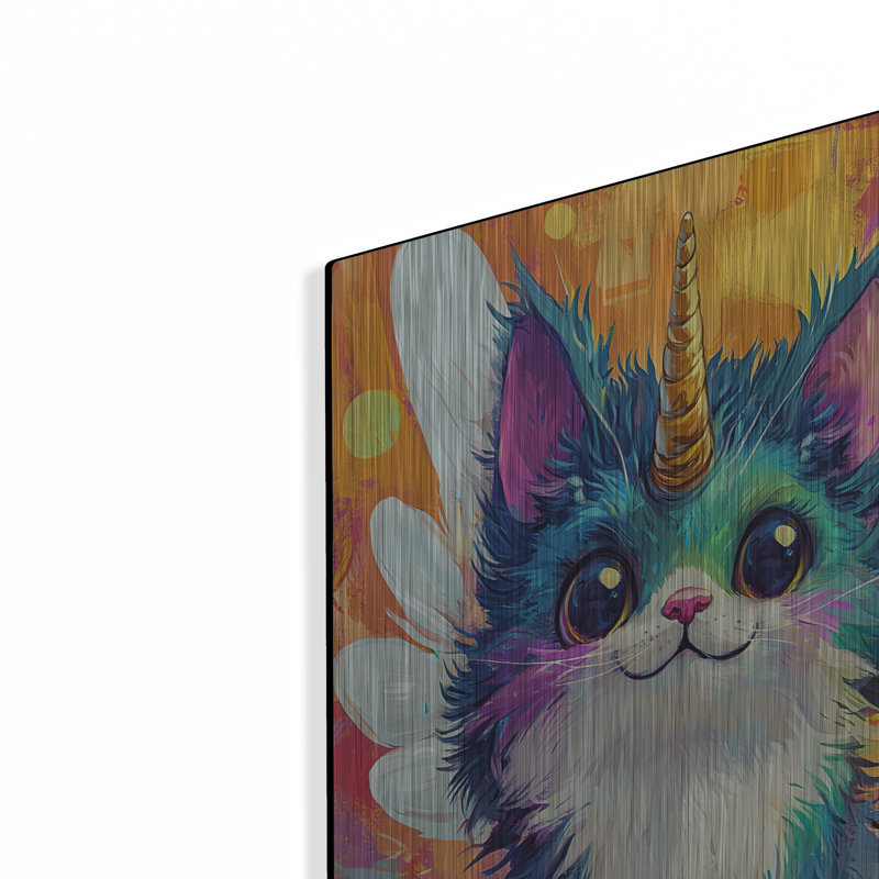 Art mural en métal Winston Porter «Funny and Colorful Unicorn Cat» par Momart, H 24 po x l 16 po