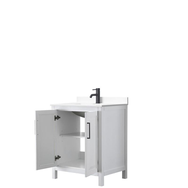 Daria 30'' W Single Vanity, White, White Cultured Marble, Matte Black