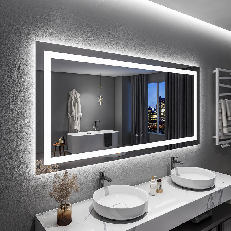 Miroir de salle de bain sans cadre Akilan, 60 po x 36 po