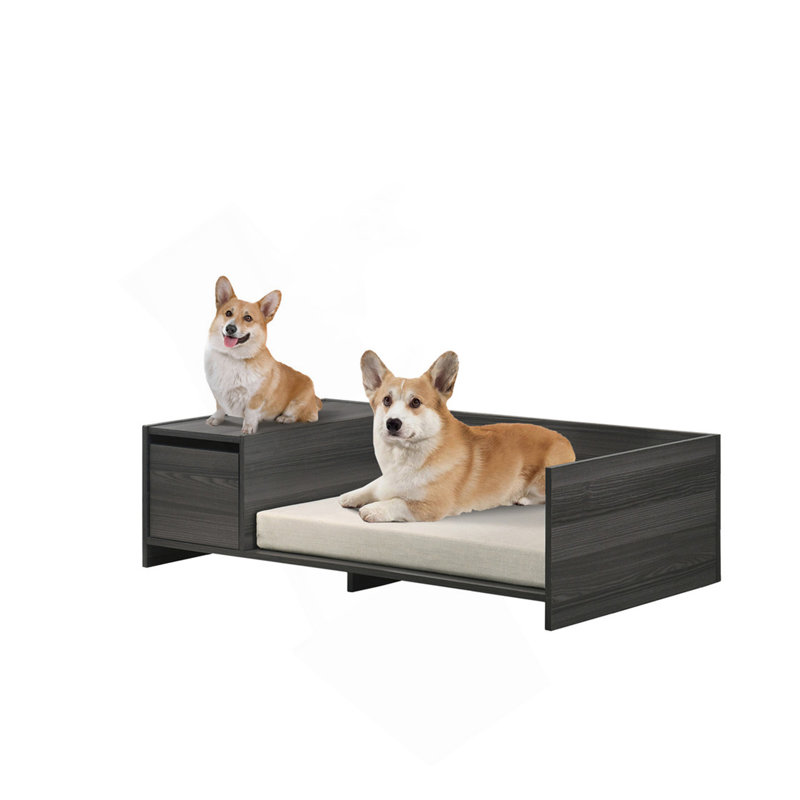 Lit pour animaux de compagnie moderne confortable avec coussin et compartiment de rangement latéral Enrica