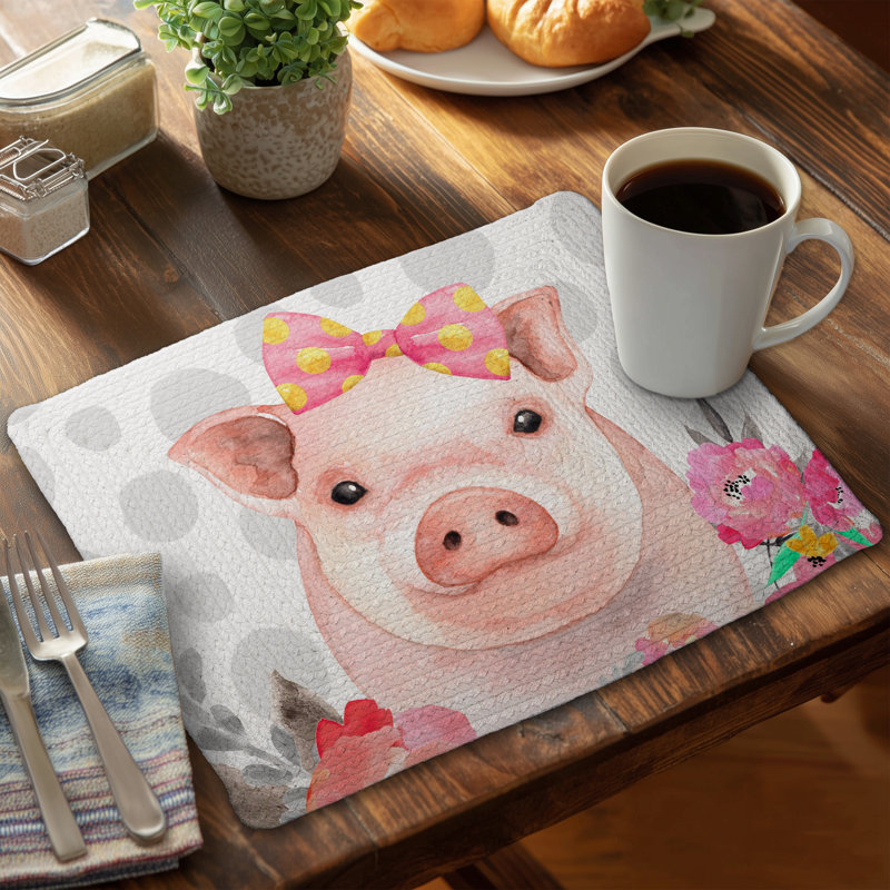 Pretty Pig Farm Animal Placemat | Braided Polyester Decor