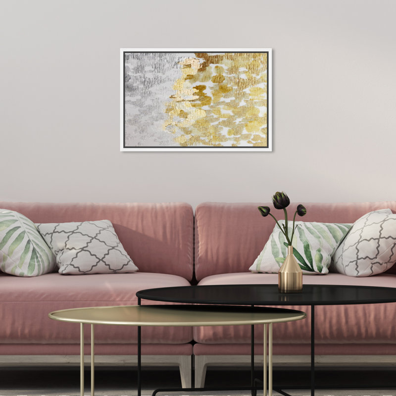 Abstract Gold Vs Platinum Paint Strokes Painting by The Oliver Gal Artist Co., 22" H x 32" W, White Floater Framed, No Mat
