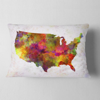 Coussin lombaire à la carte des états-unis peinture à l’aquarelle