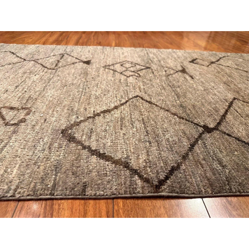 Tapis de couloir en laine noué à la main 2 pi 10 po x 7 pi 7 po | Chemin de table tribal marocain | Tapis de couloir brun taupe Boho | Chemin de table berbère style Tanger