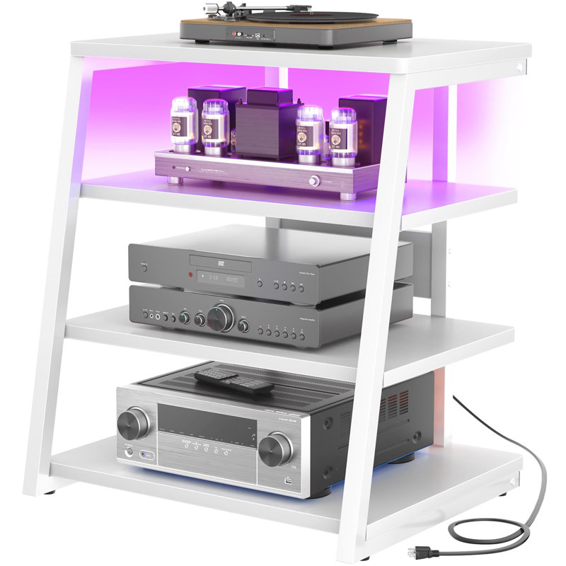 4-Tier AV Media Stand with Power Strips, White