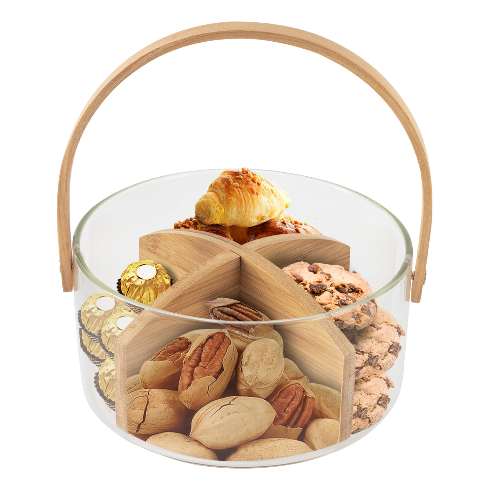 Latitude Run® Fruit Serving Bowl Nuts Dry Fruit Snack Tray with Divider
