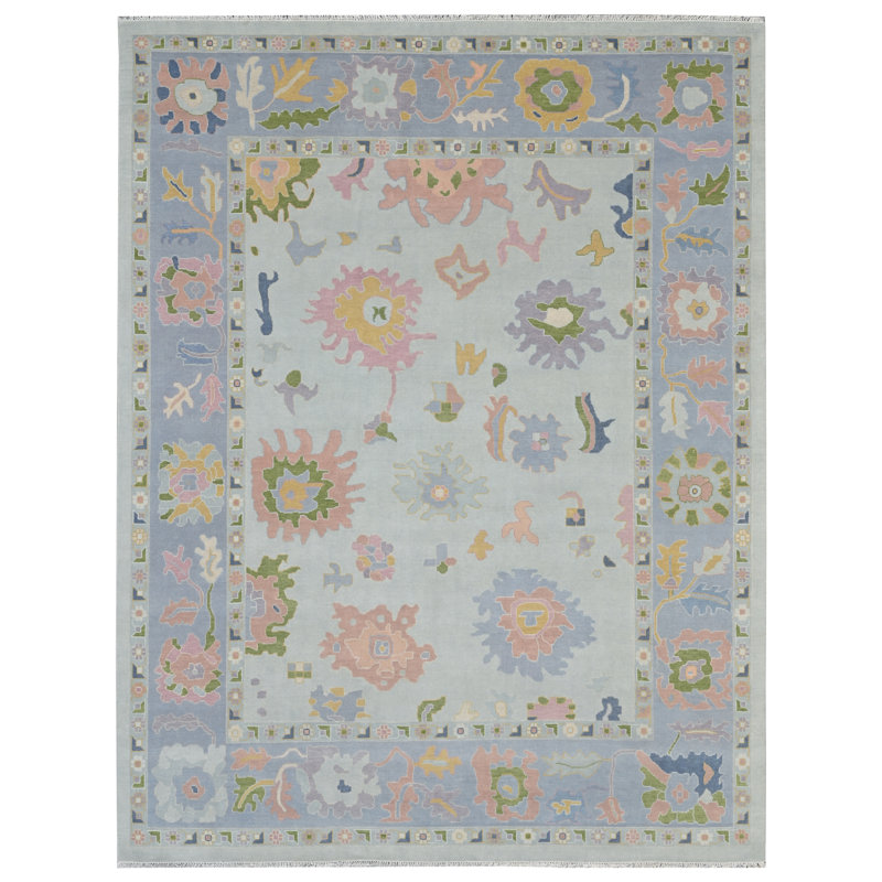 June Hand Knotted Wool Floral Area Rug, Rectangle 9' x 12'