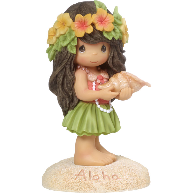 Figurine Precious Moments fille hawaïenne tenant un coquillage Aloha 6,1 pouces
