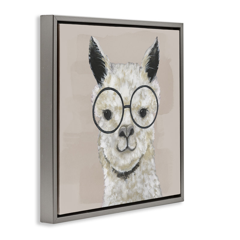 Portrait de lunettes Happy Alpaca, Cadre flottant gris lustré, H 18 po x l 18 po