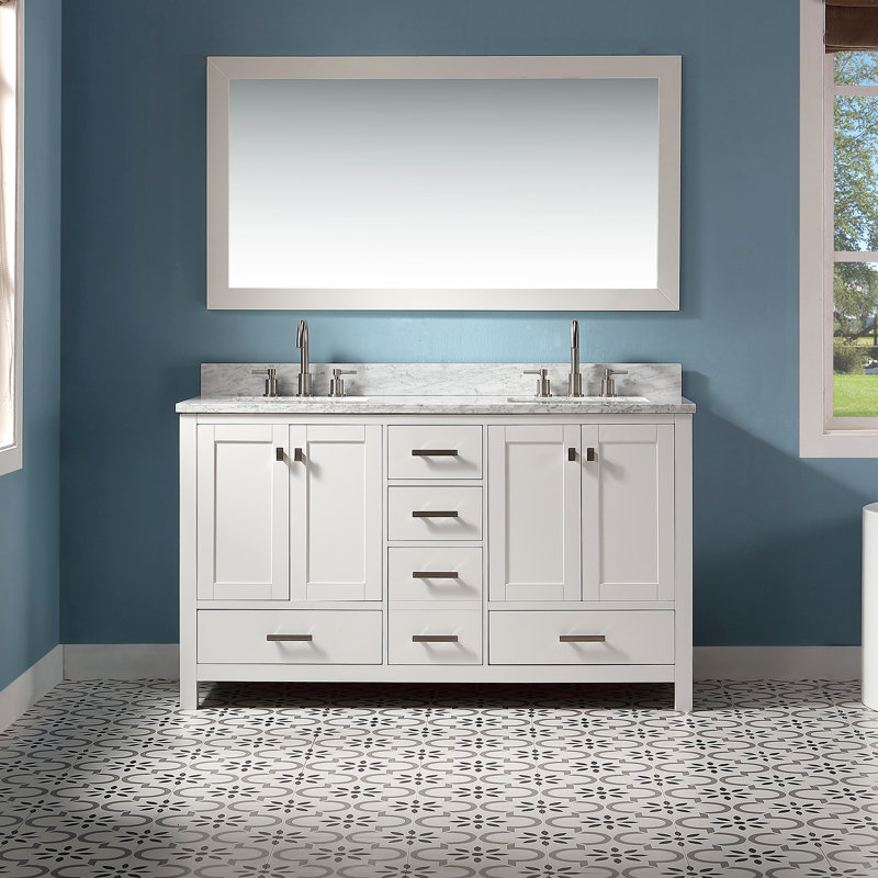 Ensemble de meuble-lavabo double 60 po Whitney, Blanc, Nickel brossé