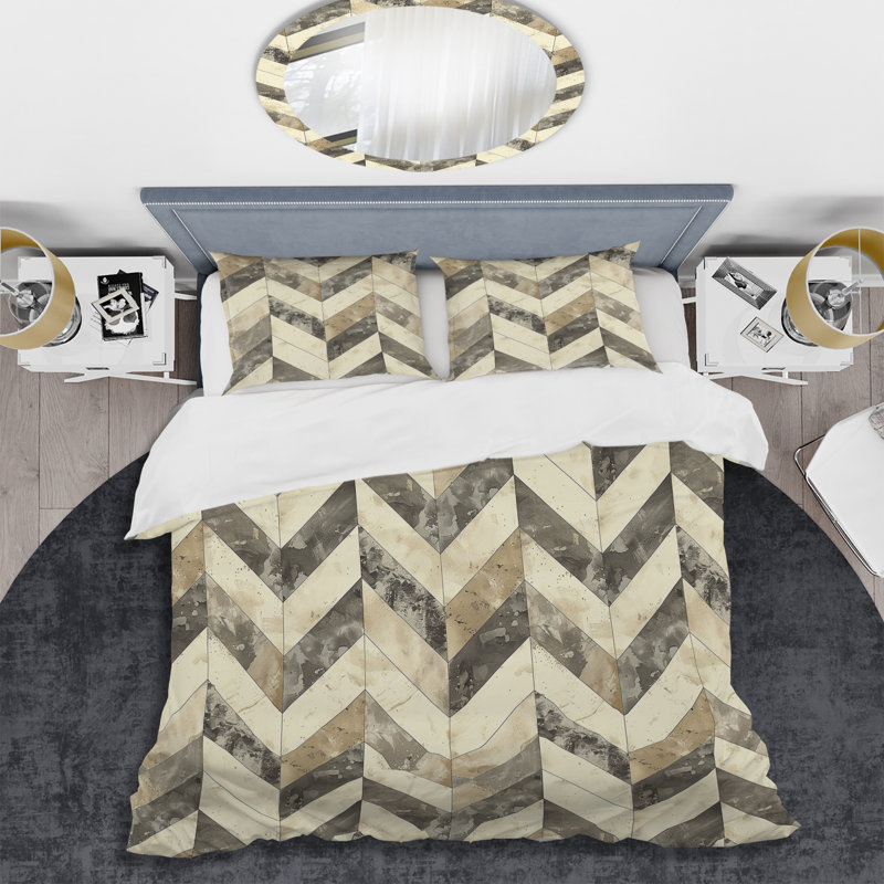 Ensemble de housse de couette beige à motif de chevrons gris Dream I - Modern