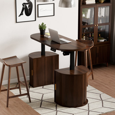 63'' Electric Standing Desk With Storage, Height Adjustable Computer Desk With Sliding Tambour Door For Home Office