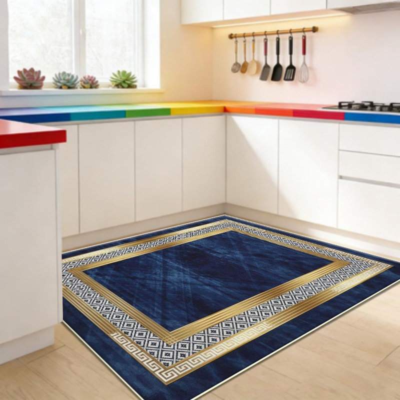 Antique Gold And Blue Geometric Pattern Area Rug, Soft And Lightweight, Suitable For All Seasons, Easy To Maintain And Easy To Clean, Machine Washable Carpet Floor Mat, Suitable For Living Room, Bedroom, Hallway, Balcony, Office, Room Decor, Home Decor,