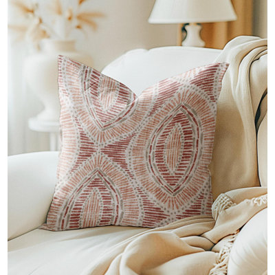 Housse de coussin en damas géométrique orange et rouge 