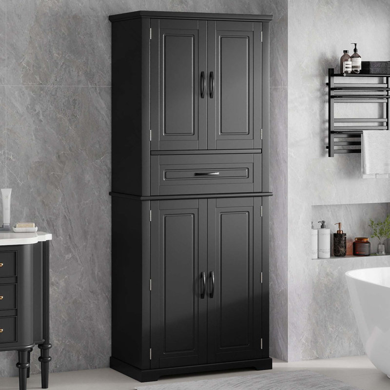 Multi-Functional Bathroom Storage Cabinet With Doors, 1 Drawer & Adjustable Shelf, Black