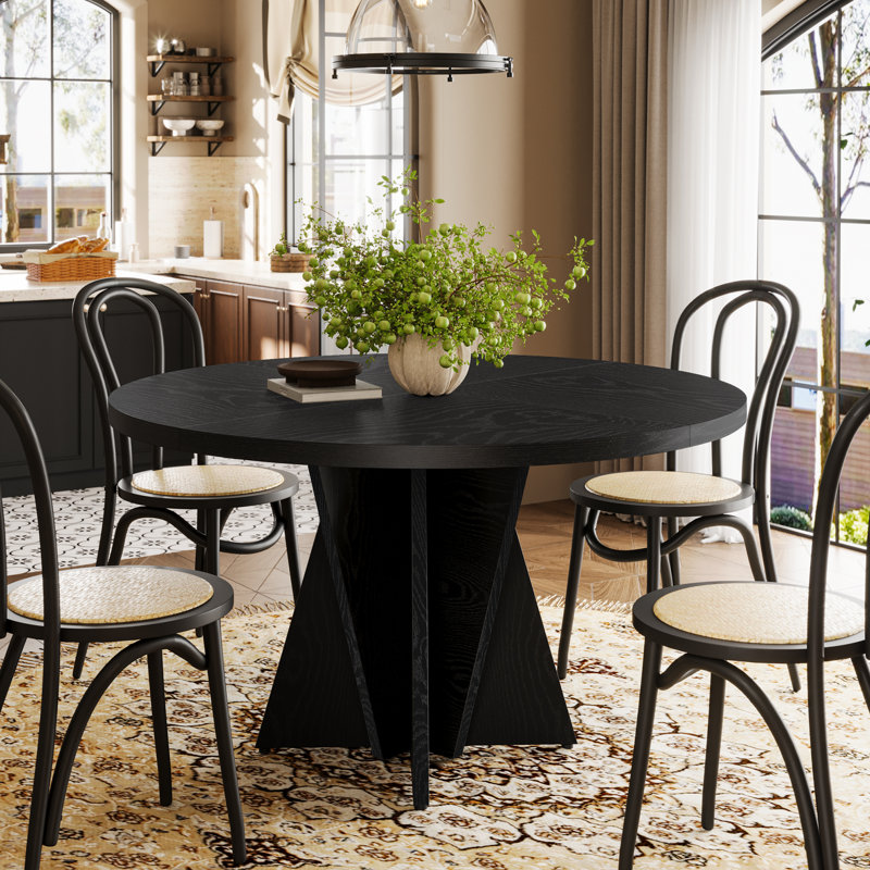 Table de salle à manger ronde 47,2 "pour 4 personnes, table de salle à manger à piédestal, Noir