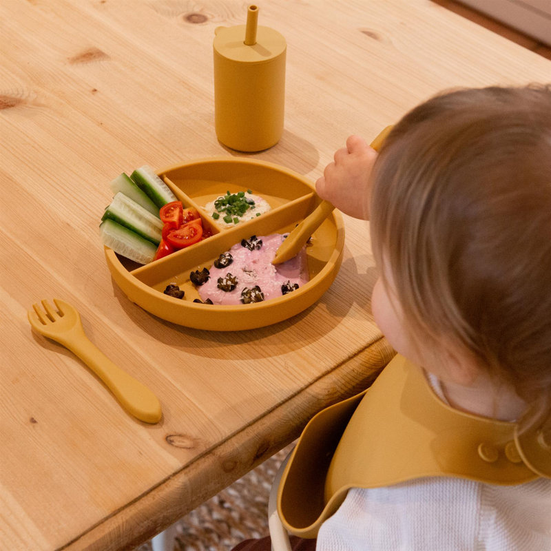Tiny Dining - Baby Silicone Suction Plate, Fork & Spoon Set, Yellow