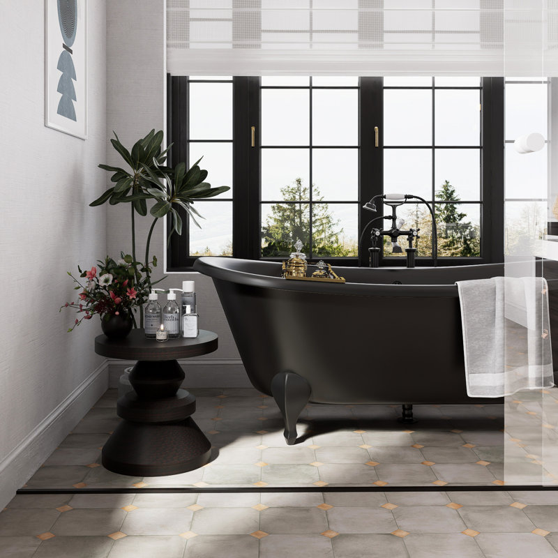 Laverton Octagon Grafito avec taco 7-7 / 8 po X 7-7 / 8 po Carreau de porcelaine pour plancher et mur, Gris / Brun