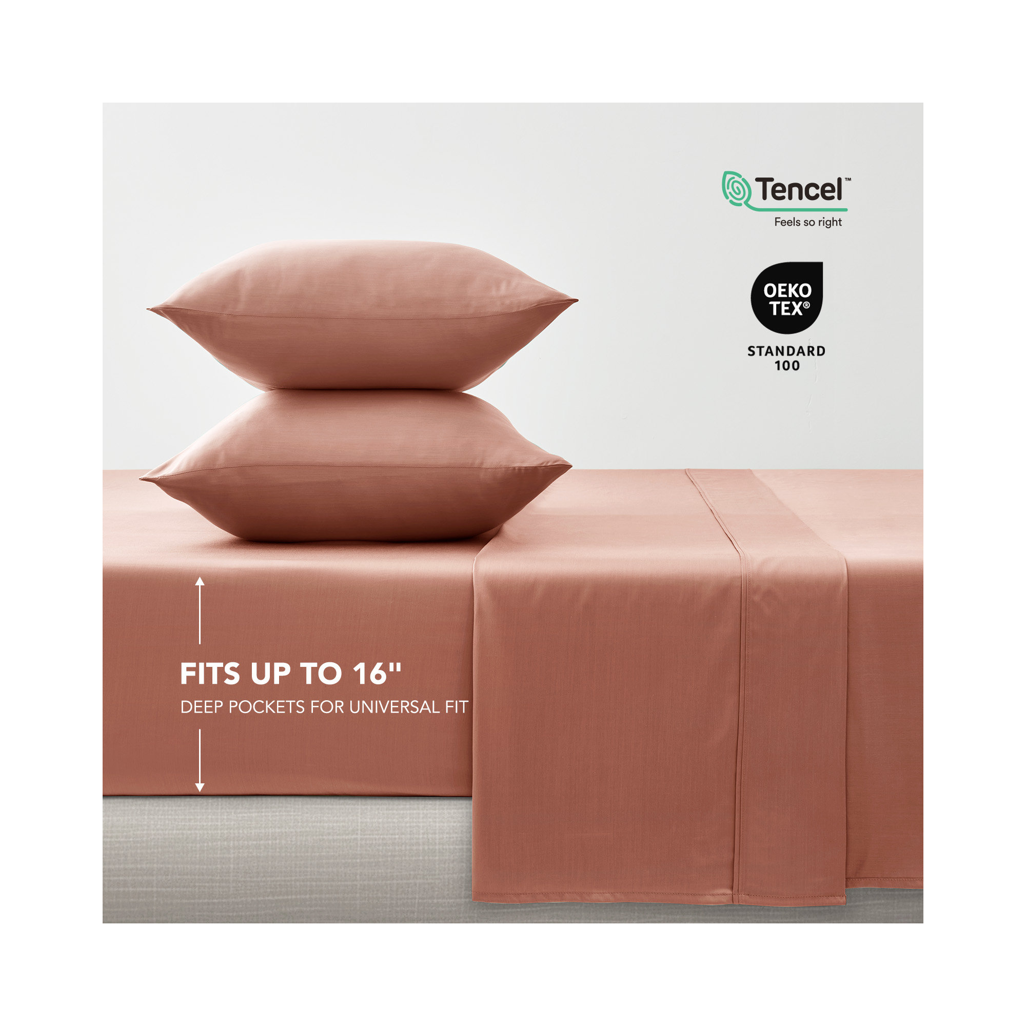 Tencel Sheet Set 4 Pieces, King Sheet Set + 1 Fitted Sheet + 2  Pillowcases, Terracotta Clay