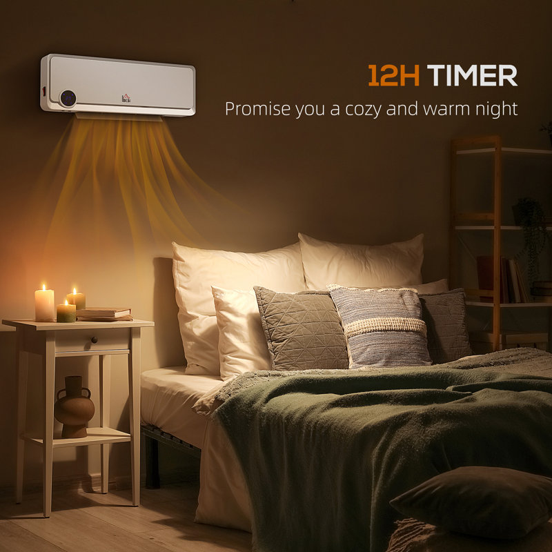HOMCOM 2000W 6824 BTU Electric Wall Mounted Space Heater and with Digital Display, White