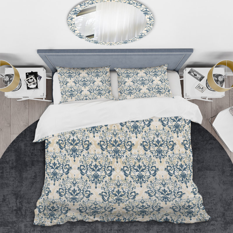 Damas bleu - ensemble de housse de couette abstrait - microfibre de polyester