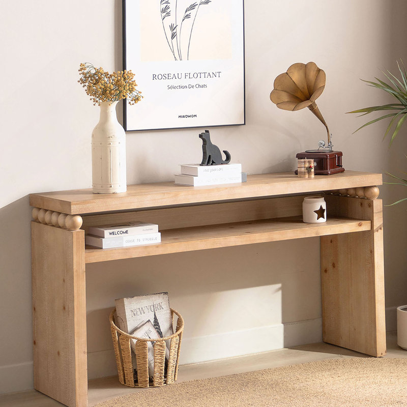 Console 59 po, console rustique moderne, table d'entrée étroite, table de canapé en bois, table de couloir avec rangement, table console en bois naturel, table d'entrée avec tablette ouverte, console Farmhouse