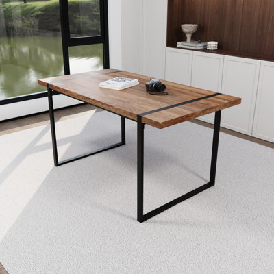 Table rectangulaire 59 "- pieds en métal, construction stable, maison et cuisine en bois moderne pour la salle à manger, noir