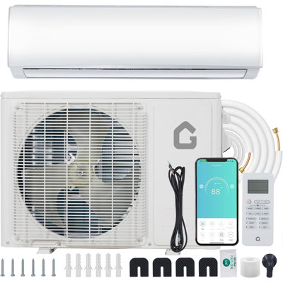 Mini climatiseur mural et sans conduit 23 SEER2 écoénergétique et thermopompe - 18 000 BTU de refroidissement / chauffage, WiFi et Alexa, préinstallé, ensemble d'installation complet, jusqu'à 1250 pieds carrés