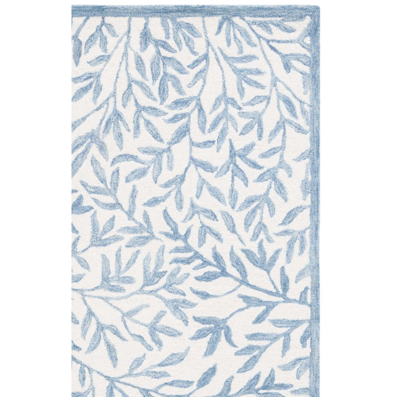Tapis bleu / ivoire en laine / coton touffeté à la main Iqarar, Tapis de couloir 2 pi 3 po x 8 pi