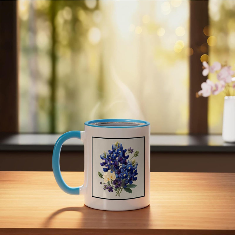 Bluebonnet Flower Bouquet Ceramic Mug, 11oz, Blue