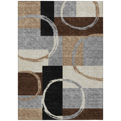 10' X 14' Pewter Gray And Black Geometric Washable Indoor Outdoor Area Rug