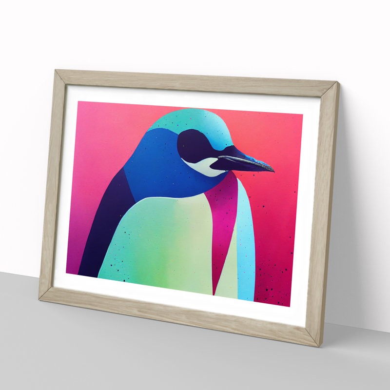 Abstract Penguin - Framed Print, 25cm H x 34cm W x 2cm D, Oak