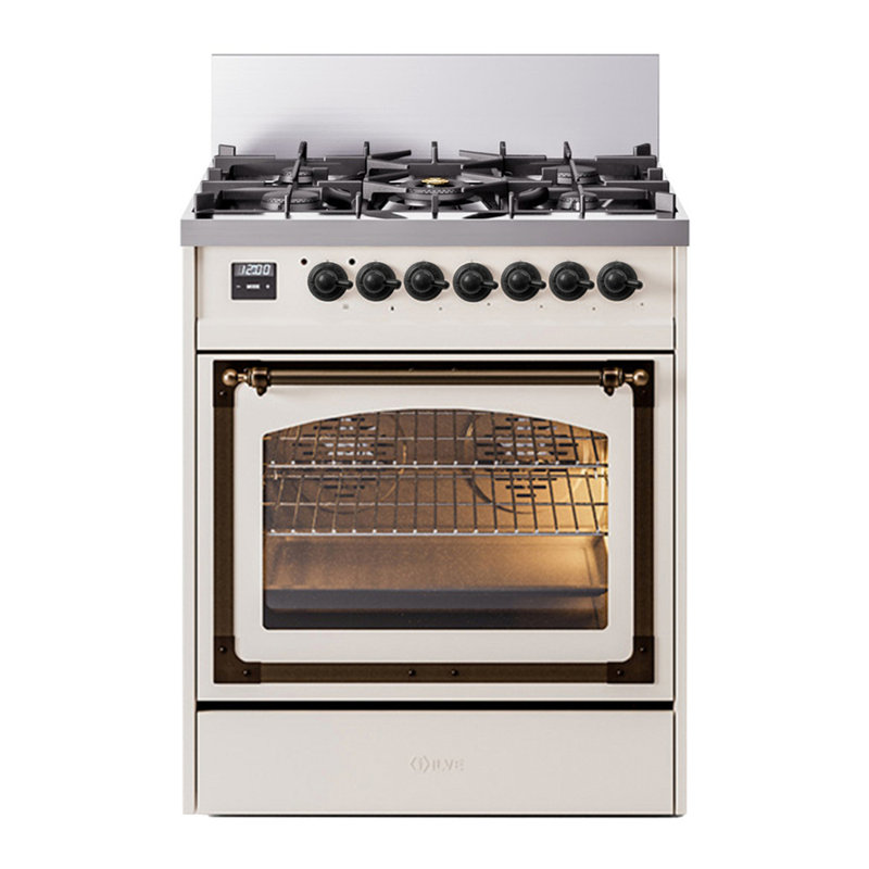 ILVE Nostalgie II Noblesse 30 po à double carburant, Propane liquide, Blanc antique / bronze