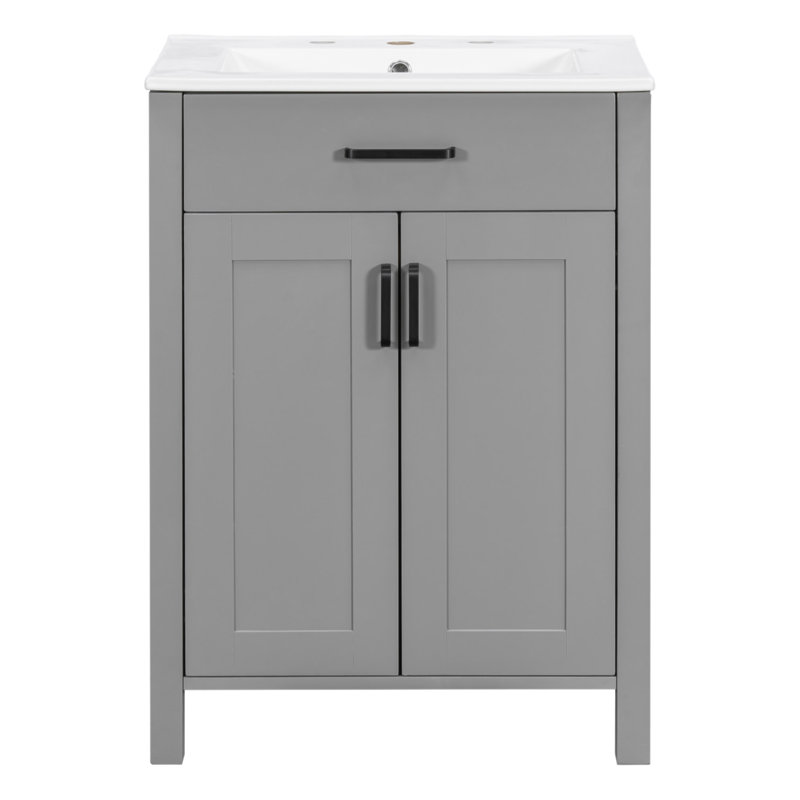 Meuble-lavabo moderne de 48 pouces avec lavabo en céramique, portes à fermeture en douceur, tiroir rabattable, tablettes de porte à double couche, solution de rangement élégante