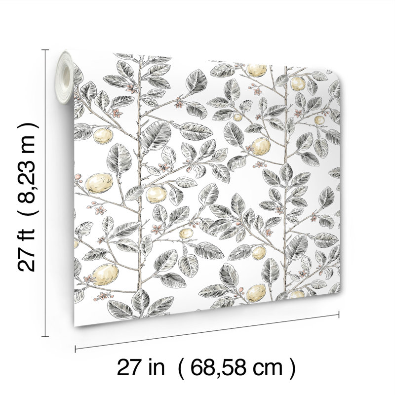 Limoncello Toile Floral Wallpaper Roll, Black