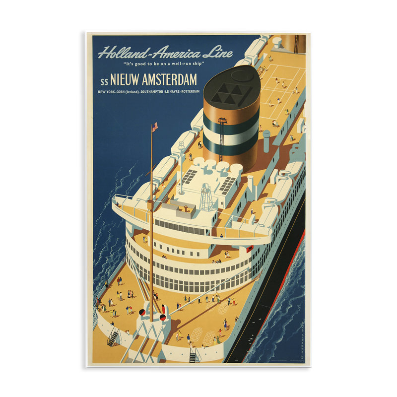Plaque murale de bateau de croisière Nieuw Amsterdam, design par Vintage Posters, H 15 po x l 10 po